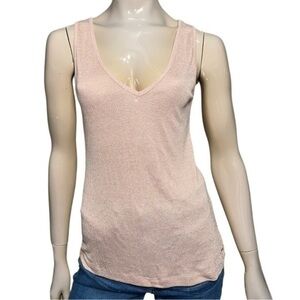 Morgan de Toi Women’s Size L Rose Pink Sparkly Gold Sleeveless V-Neck Tank Top